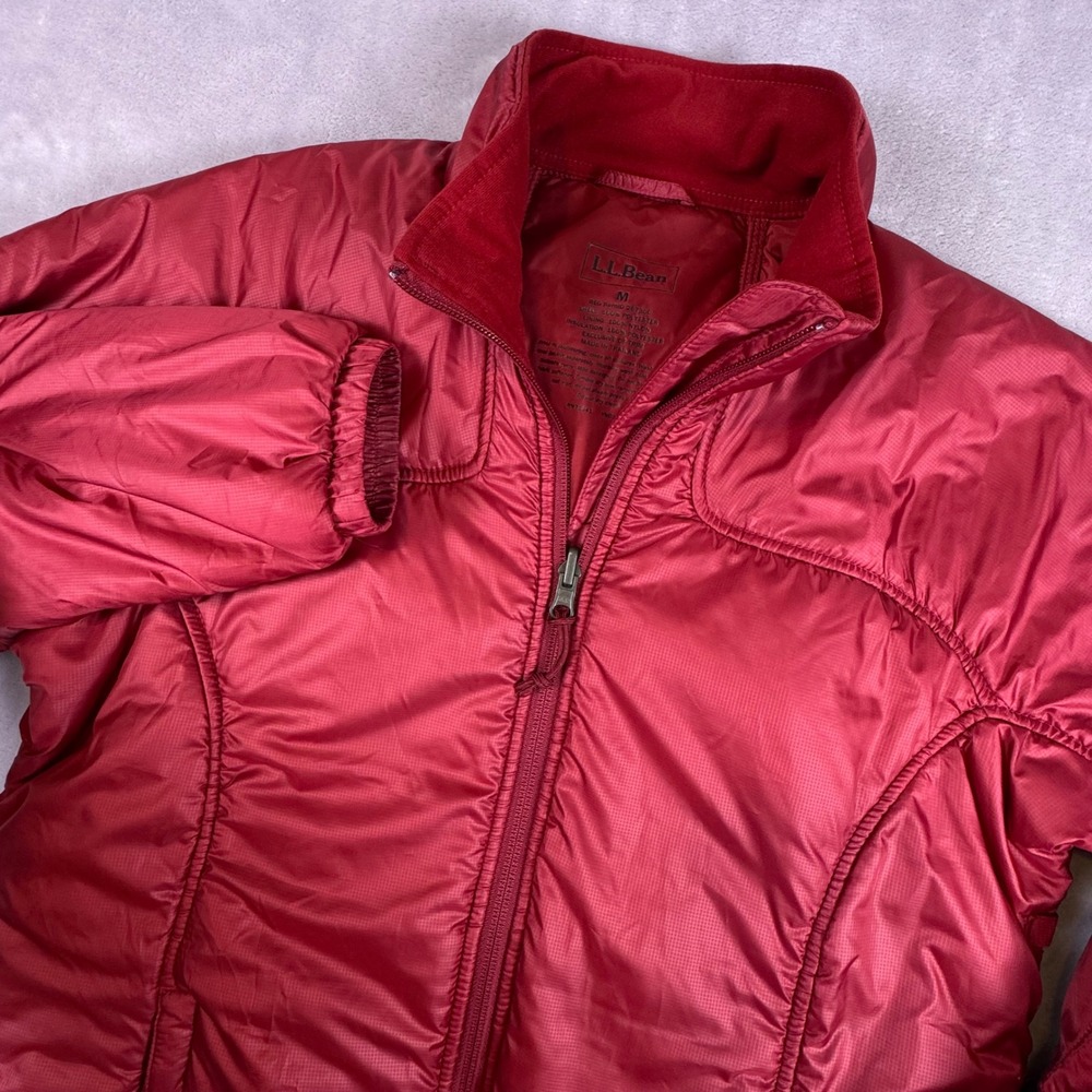 LL Bean PrimaLoft Puffer Jacket Womens Medium Red Full Zip Ripstop 267300